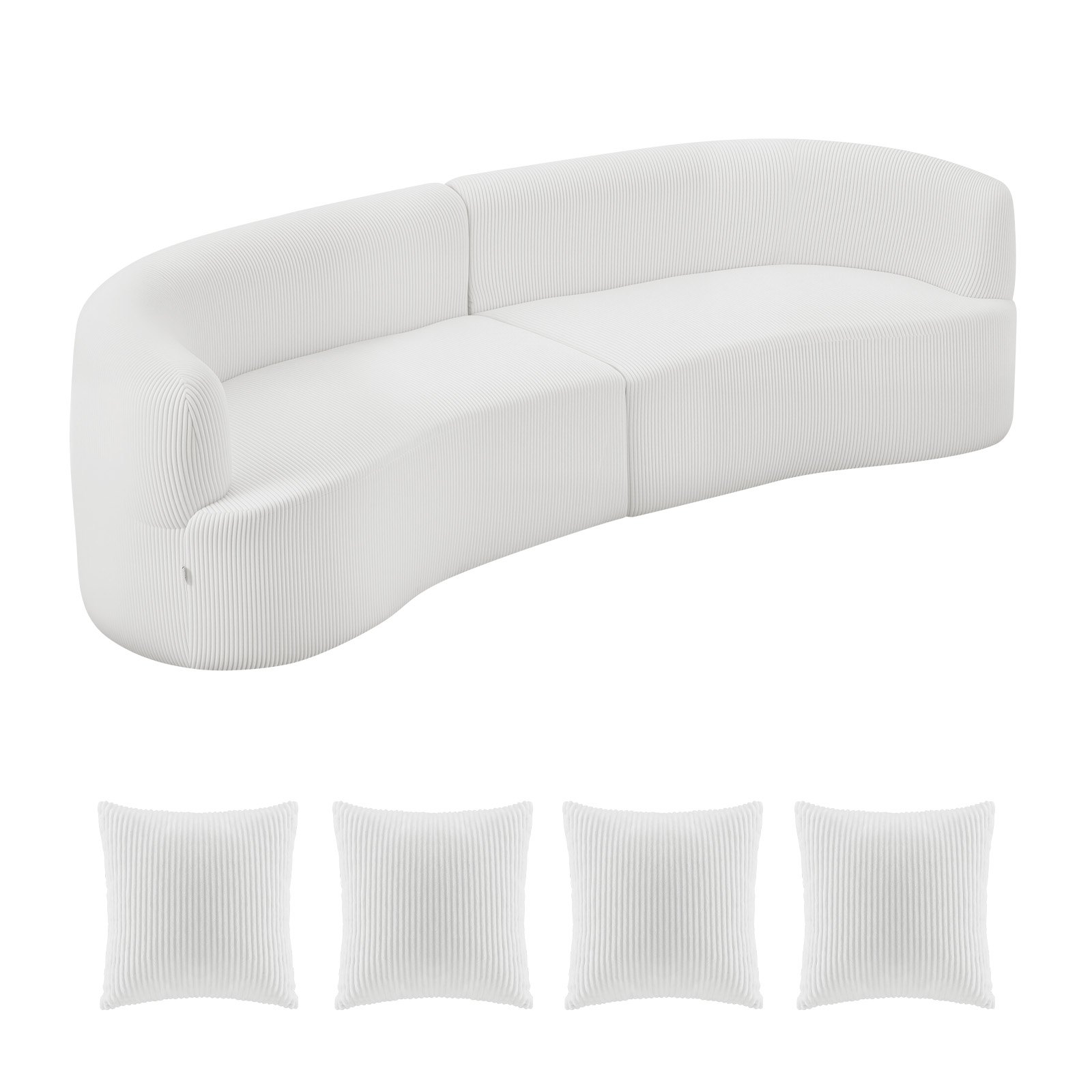 VEVOR Sofá Modular Curvo, 1020 x 2840 x 780 mm, Moderno y Lujoso Sofá Seccional de Pana con 4 Cojines y Asiento Ancho y Profundo, para Sala de Estar, Dormitorio, Apartamento y Oficina, Blanco