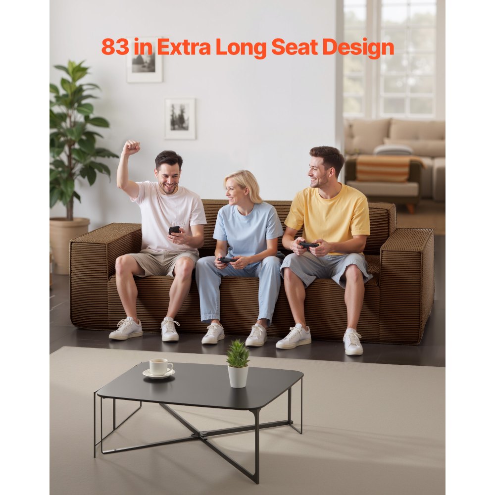 VEVOR Sofá Modular Multiplaza, 970 x 2110 x 730 mm, Cómodo Sofá de Nube de Pana con Asientos Profundos, Amplios Reposabrazos, Ideal para Salón, Dormitorio, Apartamento y Oficina, Color Marrón