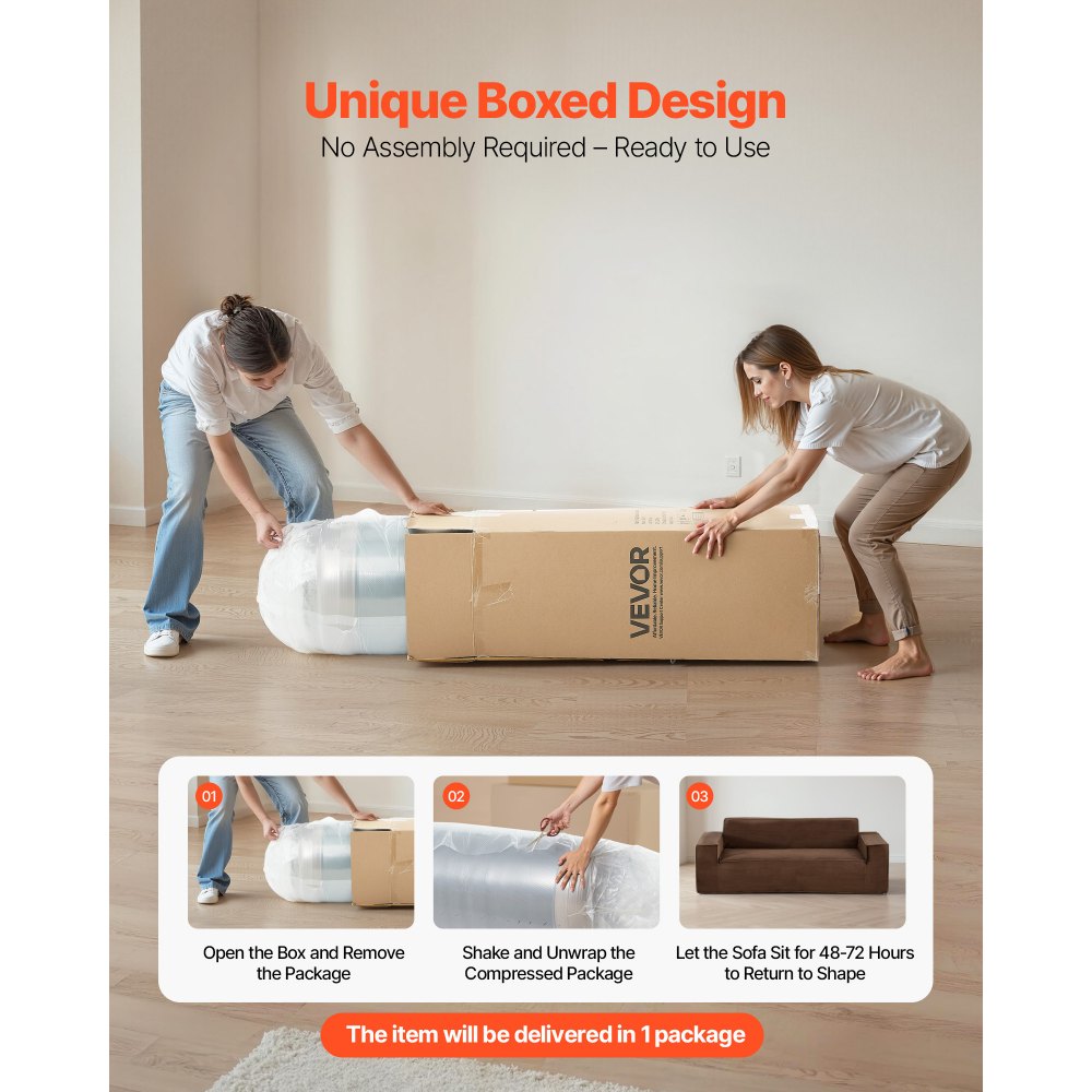 VEVOR Sofá Modular Multiplaza, 970 x 2110 x 730 mm, Cómodo Sofá de Nube de Pana con Asientos Profundos, Amplios Reposabrazos, Ideal para Salón, Dormitorio, Apartamento y Oficina, Color Marrón