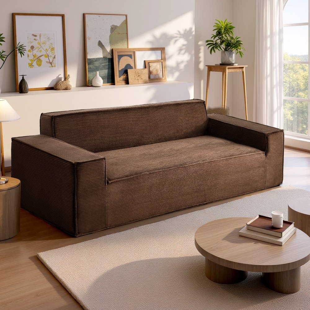 VEVOR Sofá Modular Multiplaza, 970 x 2110 x 730 mm, Cómodo Sofá de Nube de Pana con Asientos Profundos, Amplios Reposabrazos, Ideal para Salón, Dormitorio, Apartamento y Oficina, Color Marrón