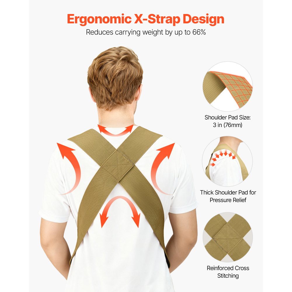 VEVOR Correas de Transporte Ajustables, Sistema de Elevación y Transporte para 2 Personas con 2 Correas, 1 de Transporte y 1 de Mano, para Muebles, Electrodomésticos y Colchones, Cinturón Simple