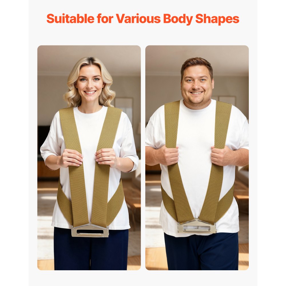 VEVOR Correas de Transporte Ajustables, Sistema de Elevación y Transporte para 2 Personas con 2 Correas, 1 de Transporte y 1 de Mano, para Muebles, Electrodomésticos y Colchones, Cinturón Simple