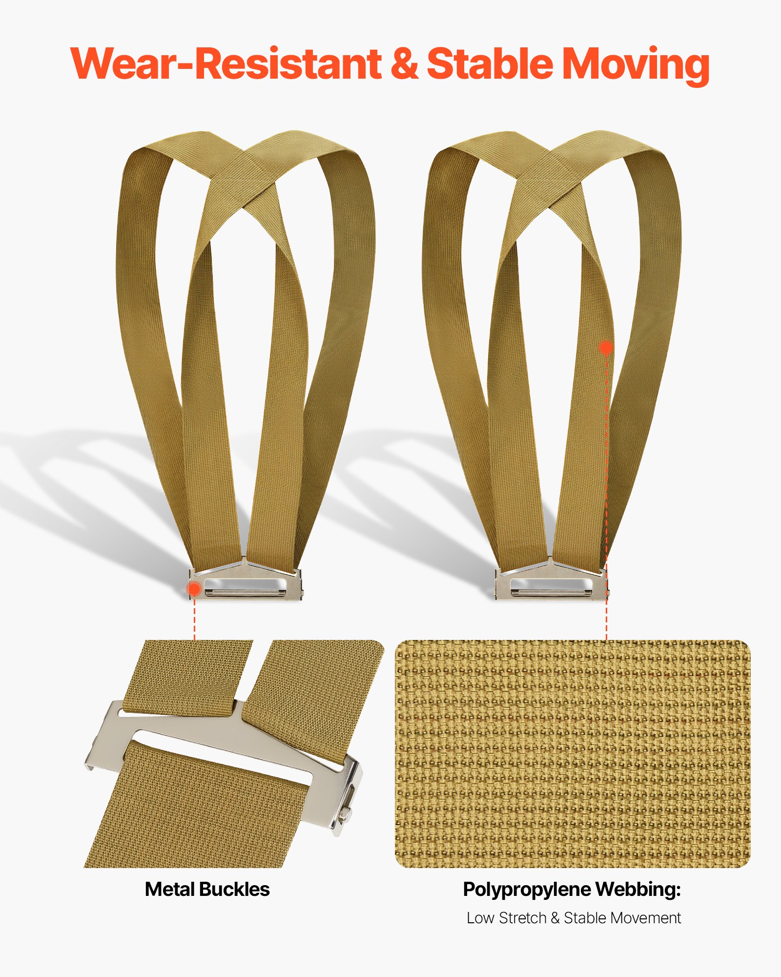 VEVOR Correas de Transporte Ajustables, Sistema de Elevación y Transporte para 2 Personas con 2 Correas, 1 de Transporte y 1 de Mano, para Muebles, Electrodomésticos y Colchones, Cinturón Simple