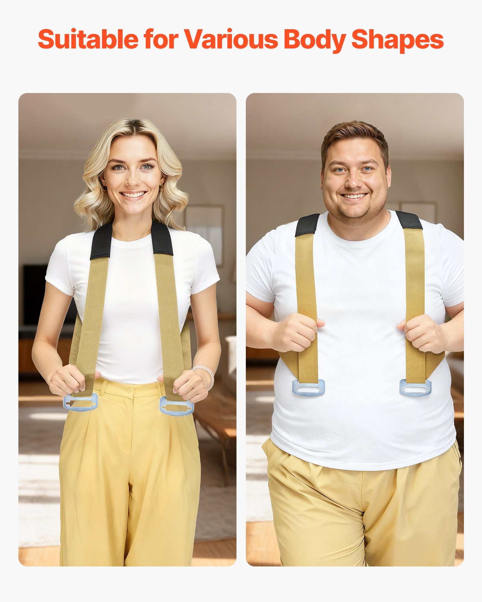 VEVOR Sistema de Elevación y Transporte, para 2 Personas, con 2 Correas, 2 de Transporte y 1 de Mano, Correas de Hombro Ajustables para Mover Muebles, Electrodomésticos y Colchones, Carga 454 kg