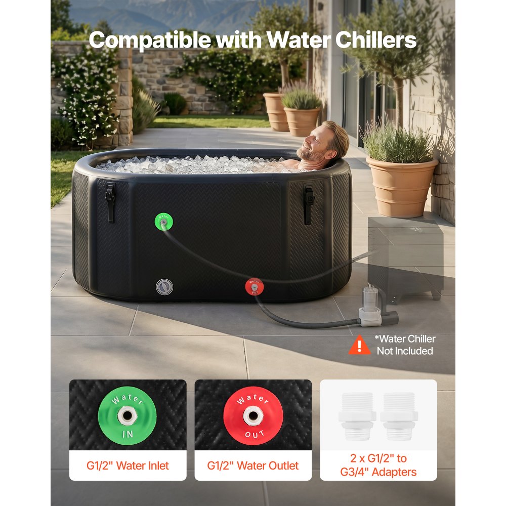 VEVOR Bañera de Inmersión en Agua Fría 817 L Inflable 0,55-0,69 bar Negro, Bañera de Hielo Compatible con Enfriadores de Agua, Con Tapa Aislante, Para Recuperación de Atletas, Enfriador No Incluido