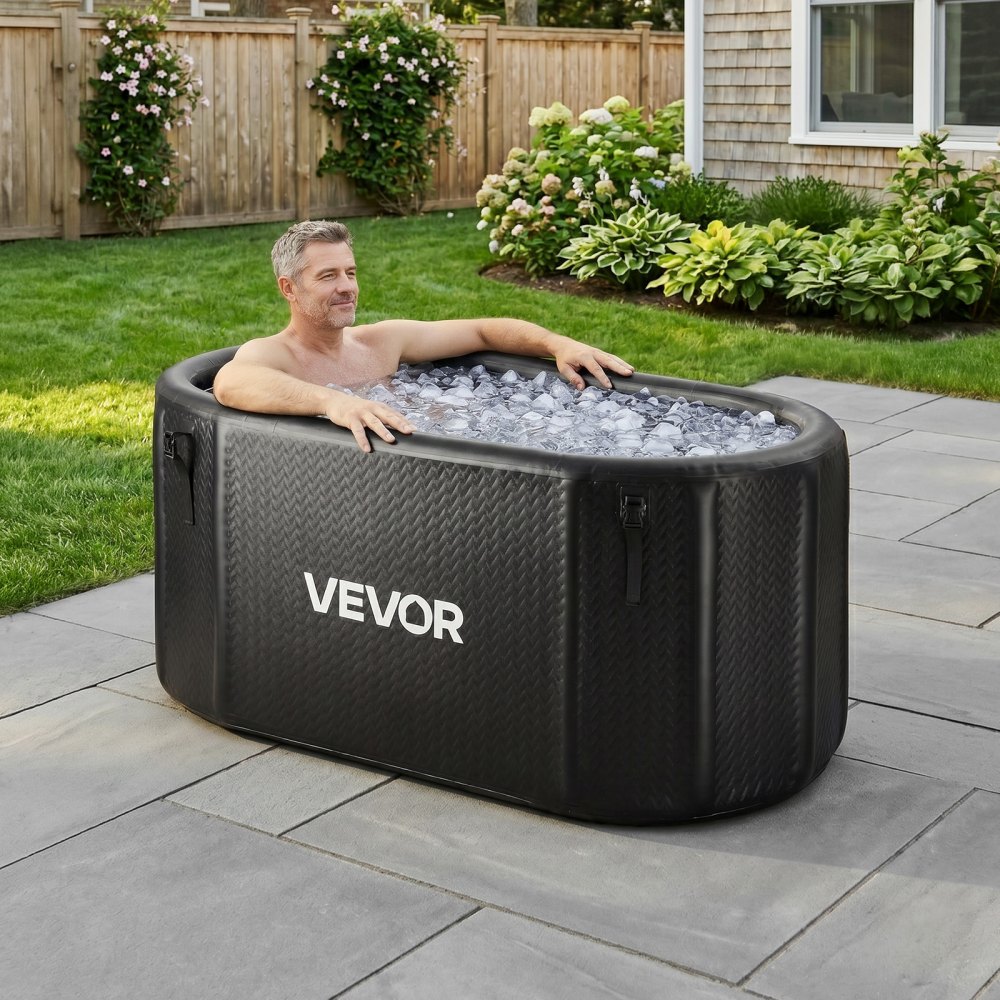 VEVOR Bañera de Inmersión en Agua Fría 817 L Inflable 0,55-0,69 bar Negro, Bañera de Hielo Compatible con Enfriadores de Agua, Con Tapa Aislante, Para Recuperación de Atletas, Enfriador No Incluido