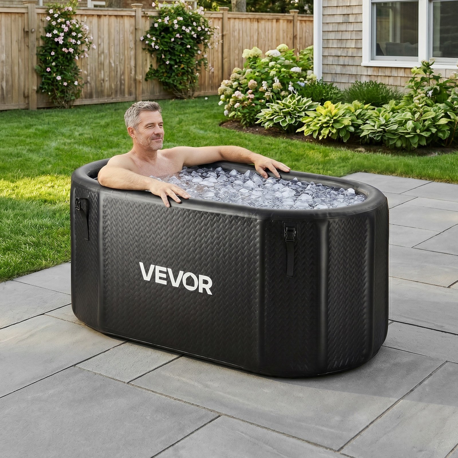 VEVOR Bañera de Inmersión en Agua Fría 817 L Inflable 0,55-0,69 bar Negro, Bañera de Hielo Compatible con Enfriadores de Agua, Con Tapa Aislante, Para Recuperación de Atletas, Enfriador No Incluido