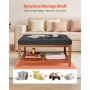 VEVOR Mesa de Centro Otomana, 875 x 875 x 445 mm, Mesa de Café Cuadrada con Estante de Madera Maciza y Reposapiés Tapizado en Lino para Sala de Estar, Capacidad de 181,44 kg, Gris Oscuro