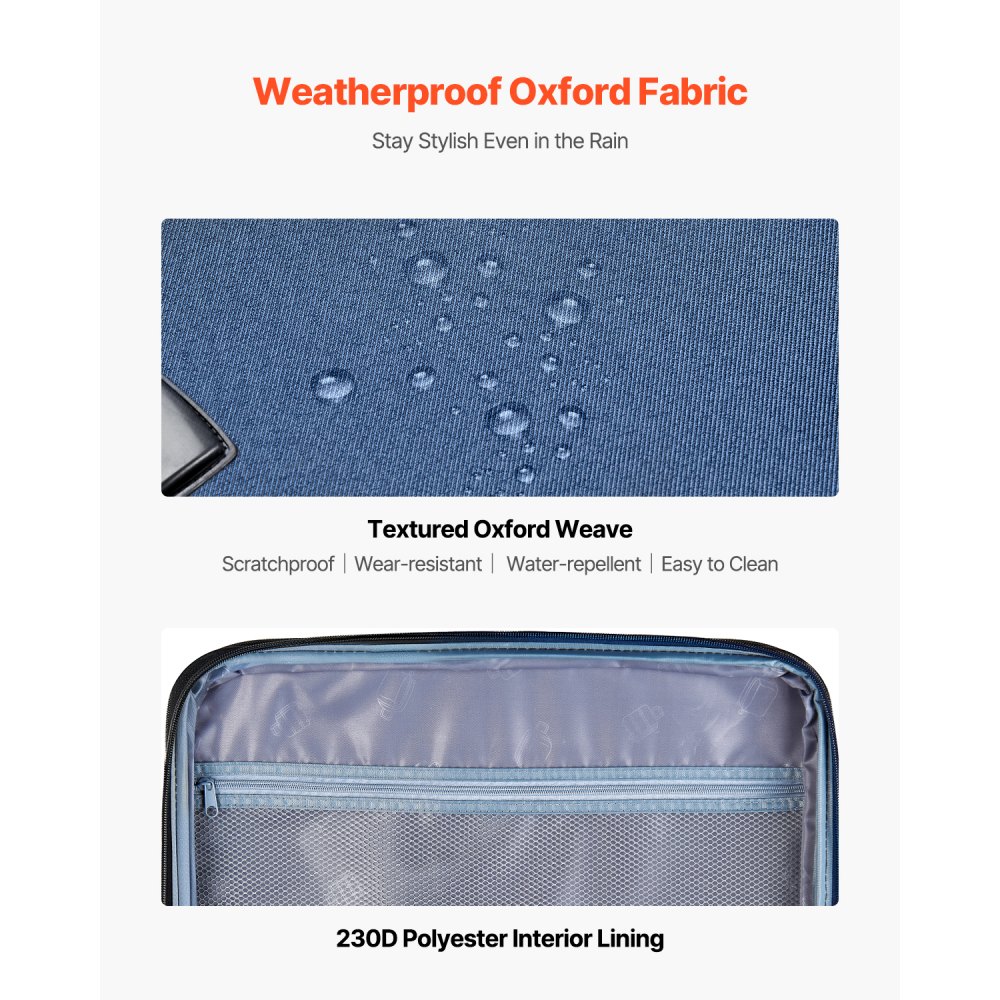 VEVOR Equipaje Blando Expandible de 50,8 cm con Ruedas Giratorias, Maleta Ligera para Facturar, Bolsillo Expandible con Cremallera y Cerradura TSA, Azul, Fácil de Transportar, 400 x 285 x 620 mm