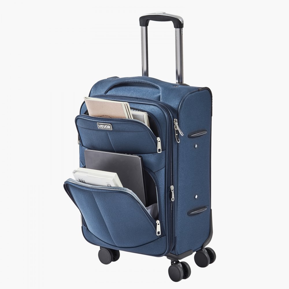 VEVOR Equipaje Blando Expandible de 50,8 cm con Ruedas Giratorias, Maleta Ligera para Facturar, Bolsillo Expandible con Cremallera y Cerradura TSA, Azul, Fácil de Transportar, 400 x 285 x 620 mm