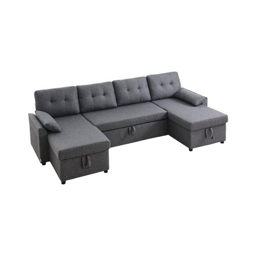 VEVOR Sofá Cama en Forma de U, Sofá Cama Convertible 287 x 145 x 91 cm con 2 Bolsillos Laterales, 2 Almohadas y Chaise Longue Doble, Extraíble de 6 Plazas para Salón o Apartamento, Color Gris