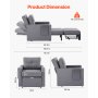 VEVOR Sofá Cama Convertible, Sofá Cama Individual con Bolsillo Lateral, Almohada, Reposabrazos y Tablero de Escritorio, Respaldo Ajustable en 5 Ángulos, 2 Ruedas y Compartimento Inferior, Gris