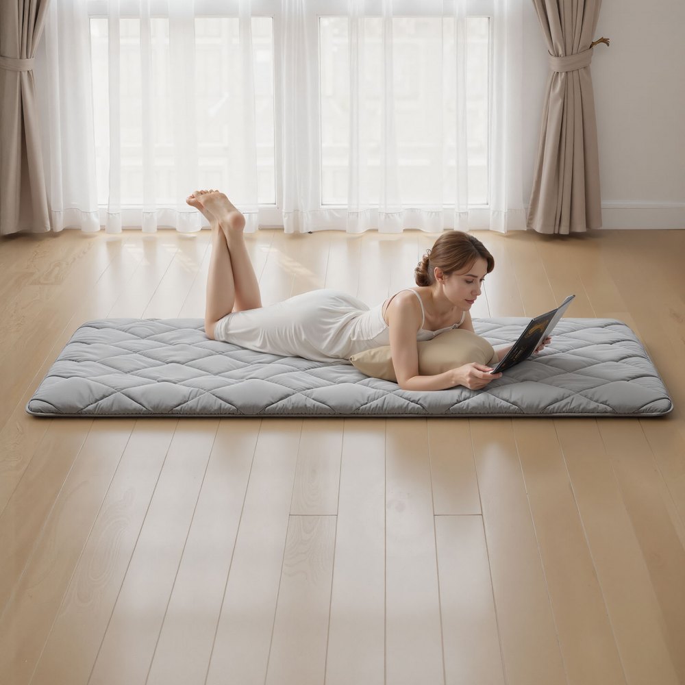 VEVOR Colchón Futón Japonés, Tatami Plegable Tamaño Individual, con Bolsa de Almacenamiento y Herrajes de Montaje, Esterilla de 9 Capas para Meditación y Yoga, Color Gris, 2032 x 991 x 63,5 mm