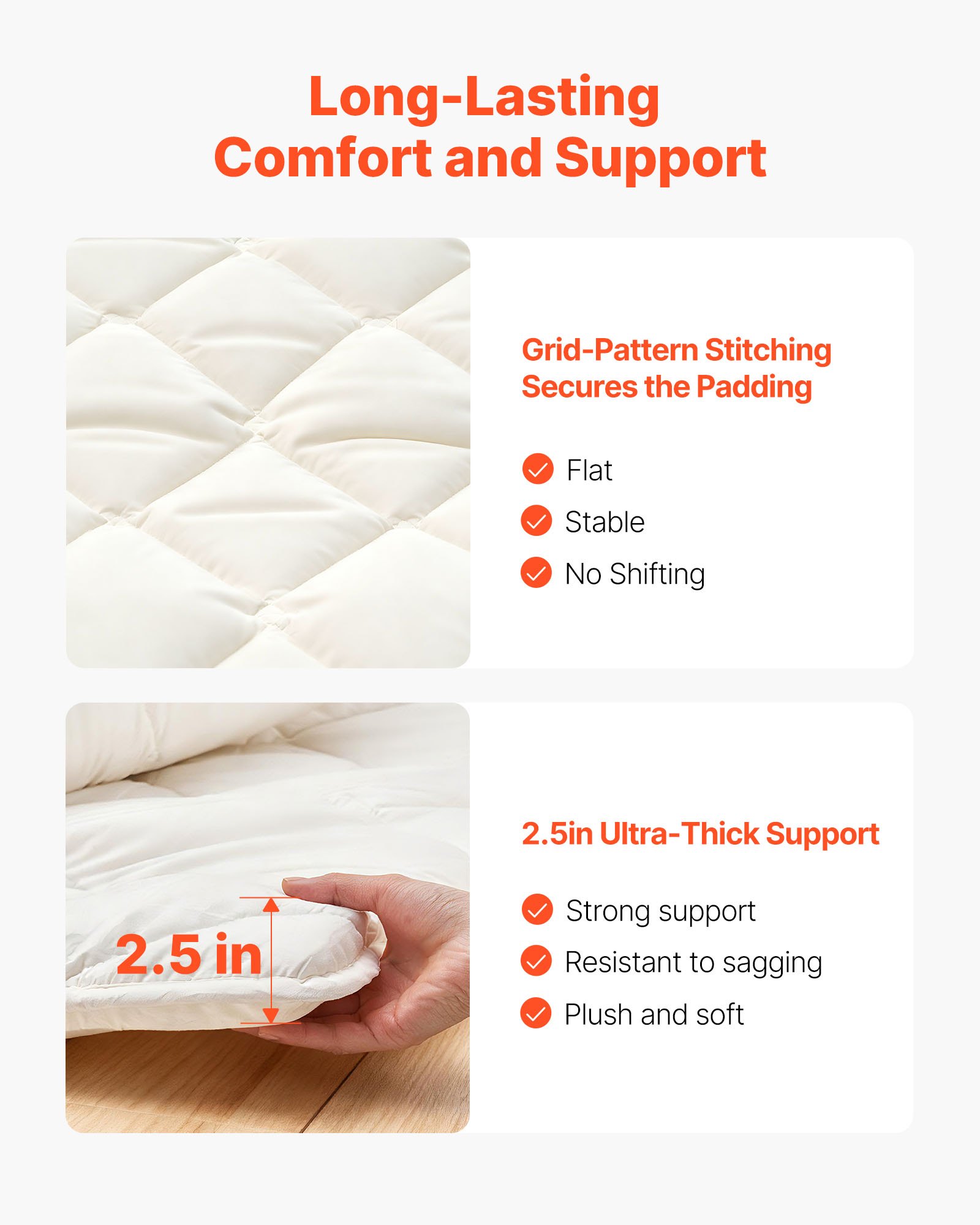 VEVOR Colchón Futón Japonés, Tatami Plegable de Tamaño Individual, con Bolsa de Almacenamiento y Herrajes de Montaje, Esterilla de 9 Capas para Meditación y Yoga, Blanco, 2032 x 991 x 63,5 mm
