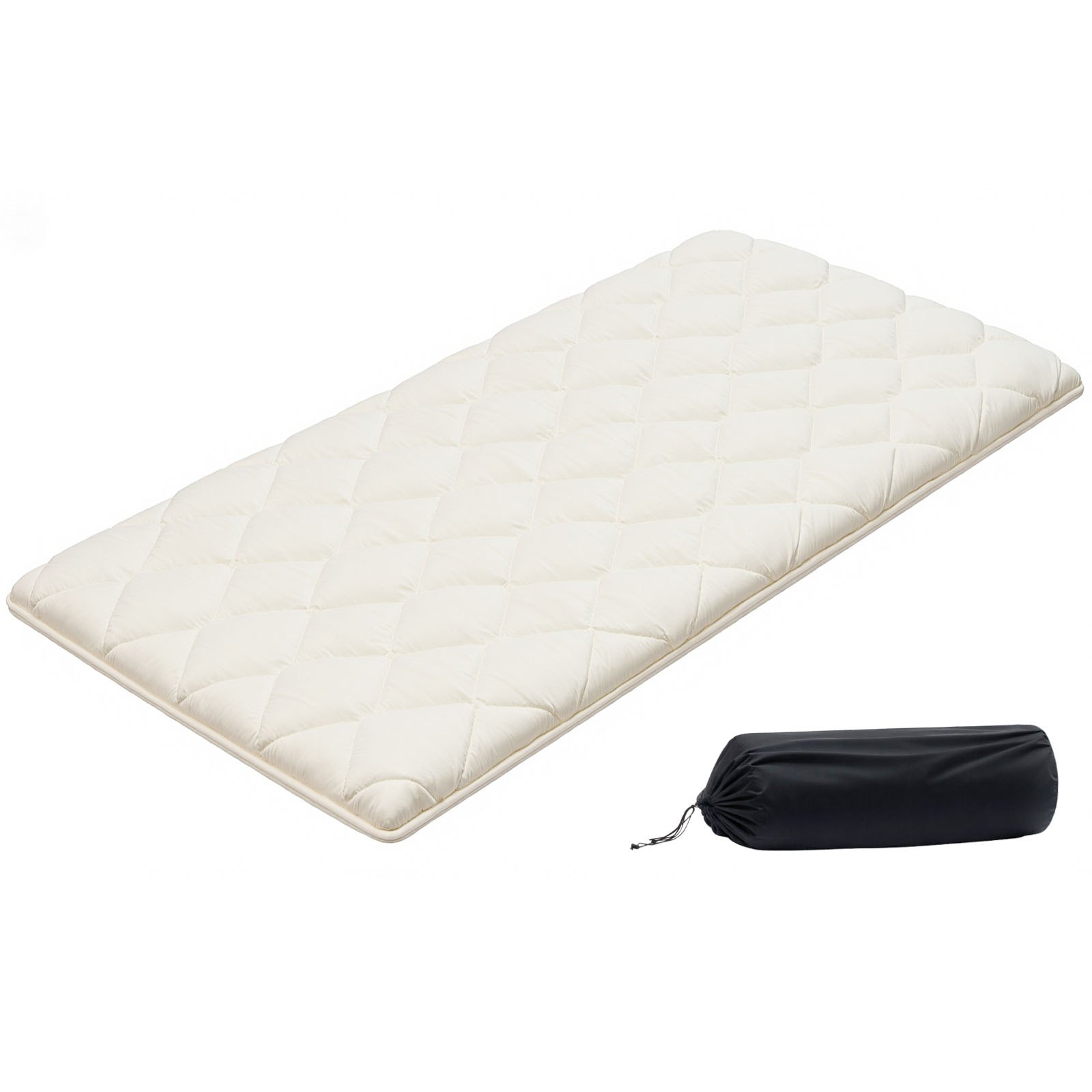 VEVOR Colchón Futón Japonés, Tatami Plegable de Tamaño Individual, con Bolsa de Almacenamiento y Herrajes de Montaje, Esterilla de 9 Capas para Meditación y Yoga, Blanco, 2032 x 991 x 63,5 mm