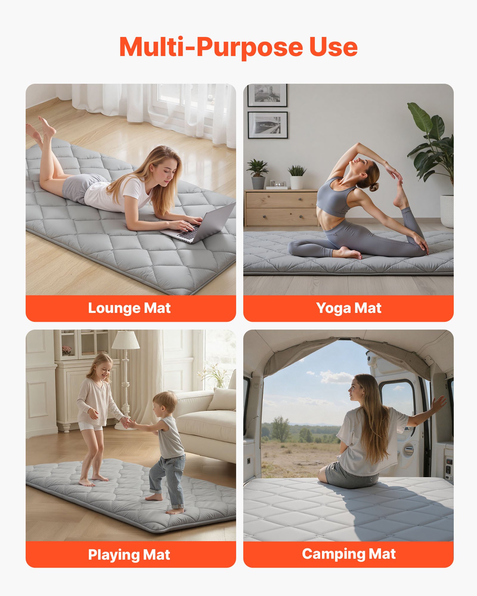VEVOR Colchón Futón Japonés Individual, Tatami Plegable Transpirable, con Bolsa de Almacenamiento y Herrajes de Montaje, Estructura de 9 Capas, para Meditación y Yoga, Gris, 2032 x 991 x 89 mm