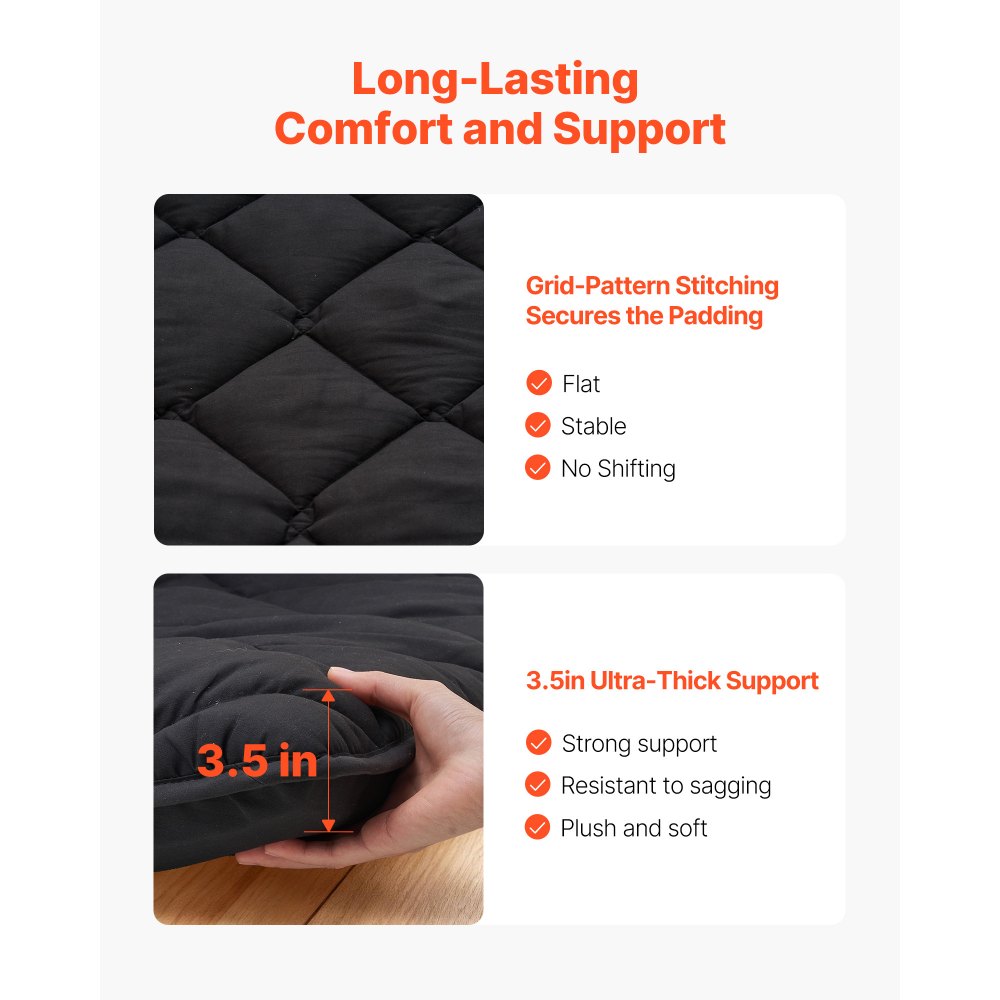 VEVOR Colchón Futón Japonés, Tatami Plegable Tamaño Individual, con Bolsa de Almacenamiento y Herrajes de Montaje, Esterilla de 9 Capas para Meditación y Yoga, Color Negro, 2032 x 991 x 89 mm