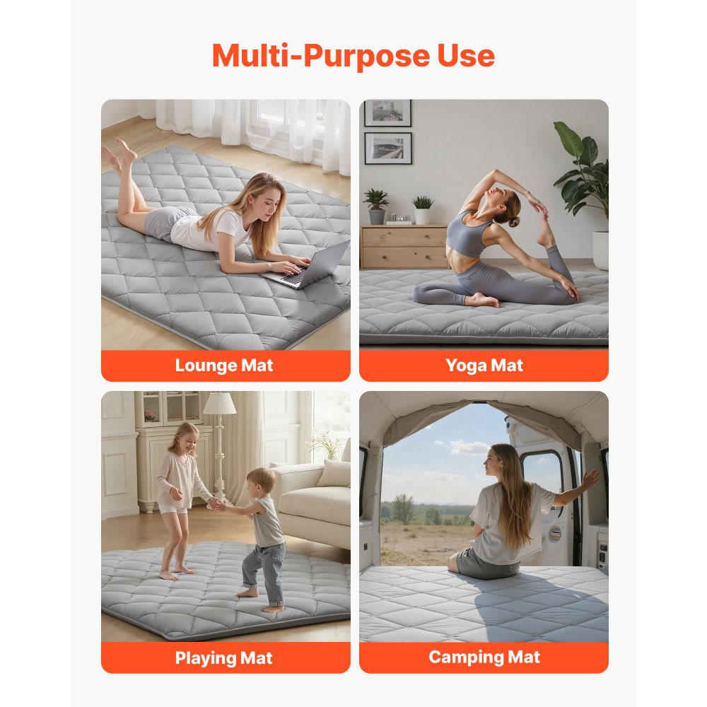 VEVOR Japanese Tatami Mat, Queen Size Foldable Japanese Tatami Mattress, Futon Mattress with Storage Bag & Fastener, 9-Layer Floor Mat for Sleeping, Dorm, Meditation, Yoga, 2032 x 1524 x 89 mm, Gray