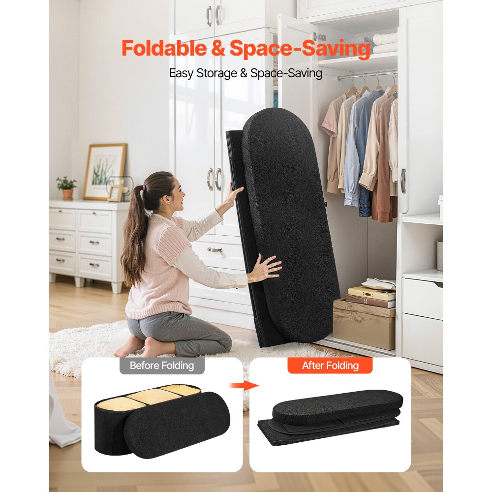 VEVOR Reposapiés Plegable Ovalado, con Espacio de Almacenamiento, Asiento Acolchado, Carga 299,37 kg, Moderno y Minimalista, 1100 x 380 x 380 mm, para Salón, Dormitorio y Pasillo, Color Negro