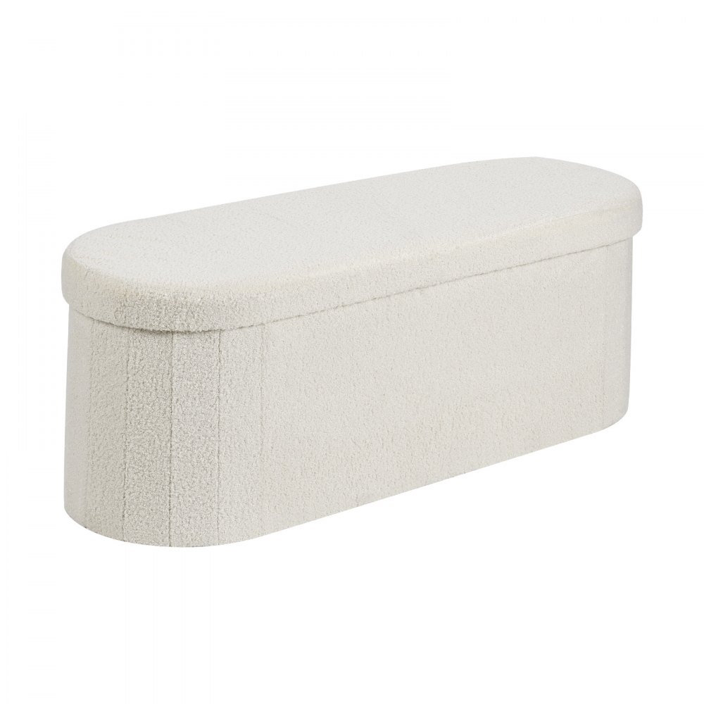 VEVOR Reposapiés Plegable Ovalado con Espacio de Almacenamiento, Asiento Acolchado y Plegable, Carga hasta 299,37 kg, 110 x 38 x 38 cm, Baúl Otomano para Salón, Dormitorio y Pasillo, Color Beige