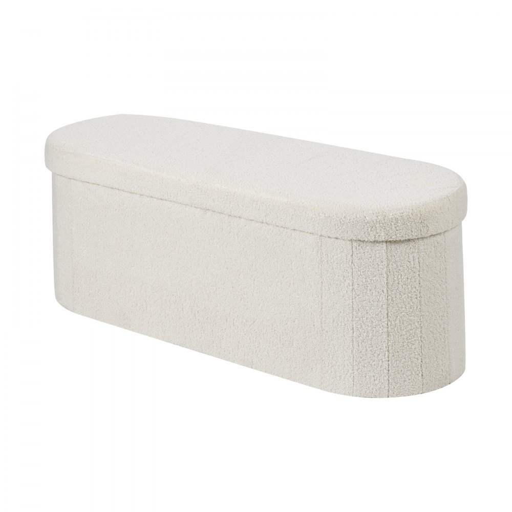 VEVOR Reposapiés Plegable Ovalado con Espacio de Almacenamiento, Asiento Acolchado y Plegable, Carga hasta 299,37 kg, 110 x 38 x 38 cm, Baúl Otomano para Salón, Dormitorio y Pasillo, Color Beige