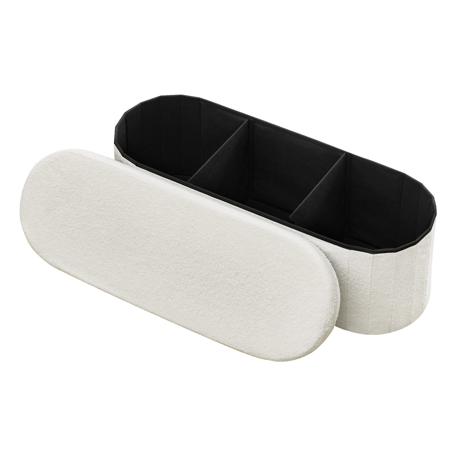 VEVOR Reposapiés Plegable Ovalado con Espacio de Almacenamiento, Asiento Acolchado y Plegable, Carga hasta 299,37 kg, 110 x 38 x 38 cm, Baúl Otomano para Salón, Dormitorio y Pasillo, Color Beige