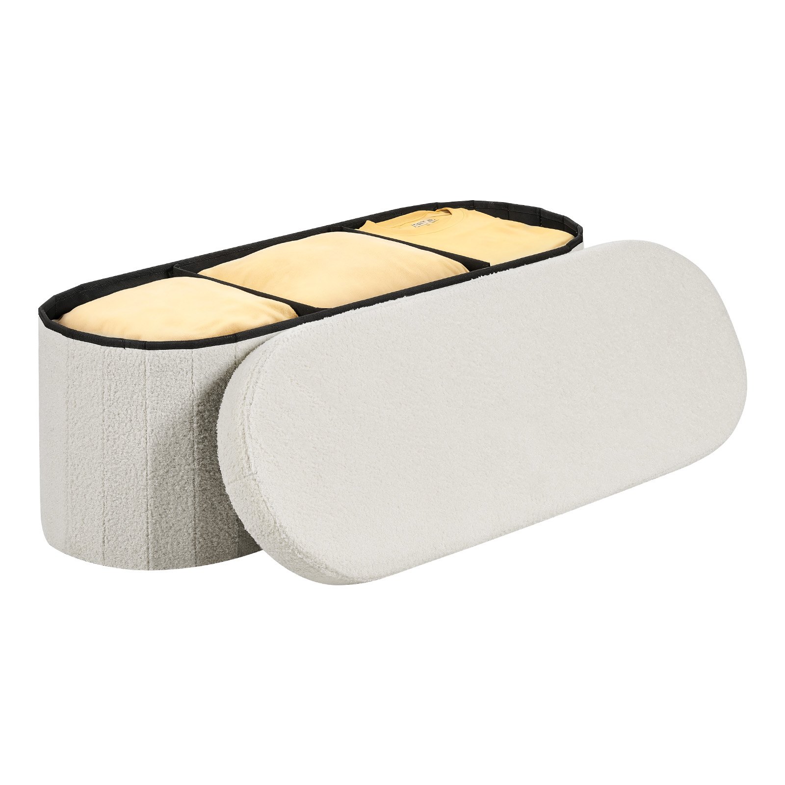 VEVOR Reposapiés Plegable Ovalado con Espacio de Almacenamiento, Asiento Acolchado y Plegable, Carga hasta 299,37 kg, 110 x 38 x 38 cm, Baúl Otomano para Salón, Dormitorio y Pasillo, Color Beige