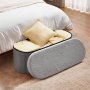 VEVOR Reposapiés Plegable Ovalado con Espacio de Almacenamiento, Asiento Acolchado y Plegable, Capacidad de Carga 299,37 kg, 1100 x 380 x 380 mm, para Salón, Dormitorio y Entrada, Color Gris