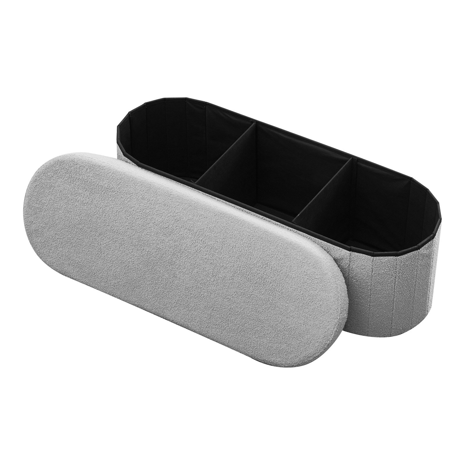VEVOR Reposapiés Plegable Ovalado con Espacio de Almacenamiento, Asiento Acolchado y Plegable, Capacidad de Carga 299,37 kg, 1100 x 380 x 380 mm, para Salón, Dormitorio y Entrada, Color Gris
