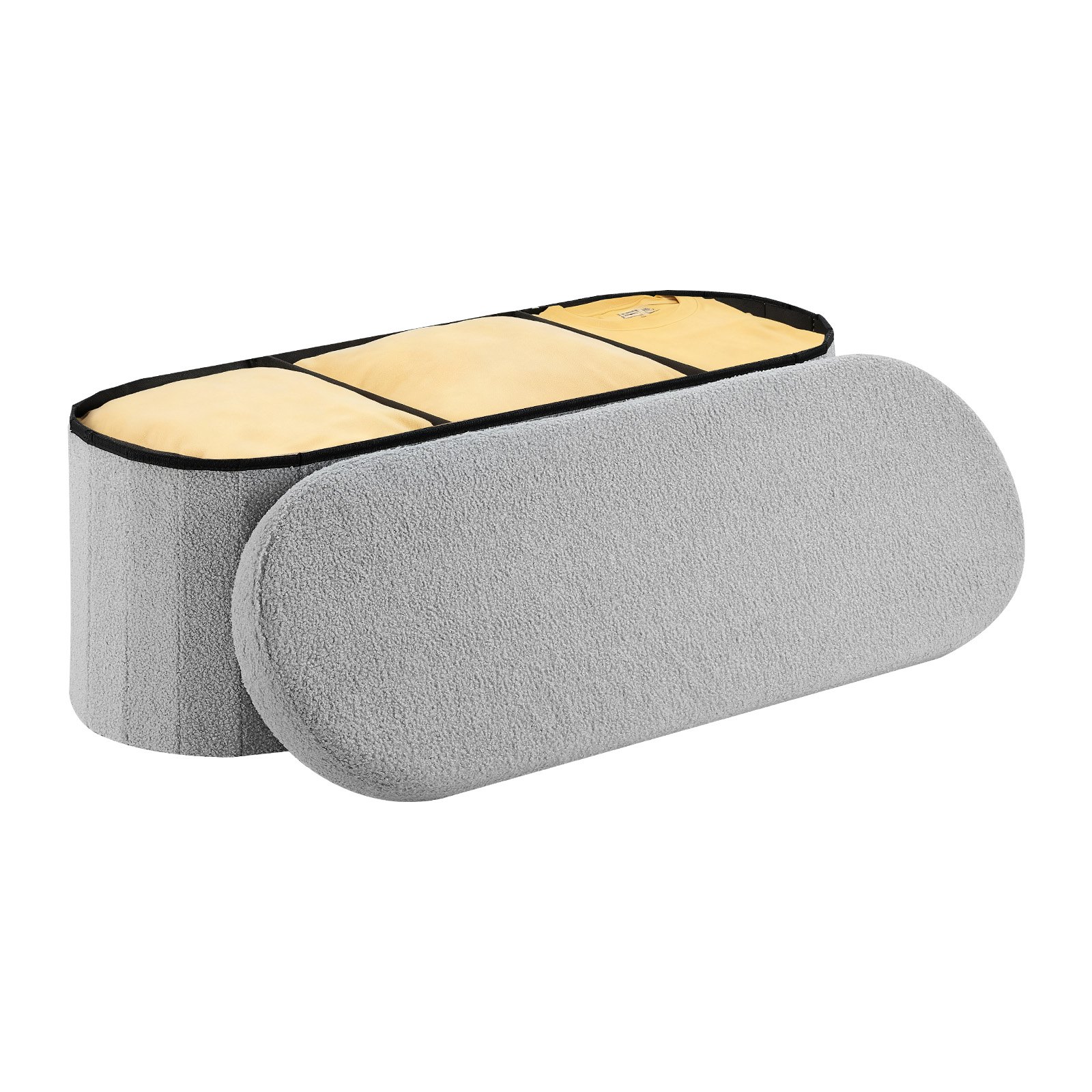 VEVOR Reposapiés Plegable Ovalado con Espacio de Almacenamiento, Asiento Acolchado y Plegable, Capacidad de Carga 299,37 kg, 1100 x 380 x 380 mm, para Salón, Dormitorio y Entrada, Color Gris