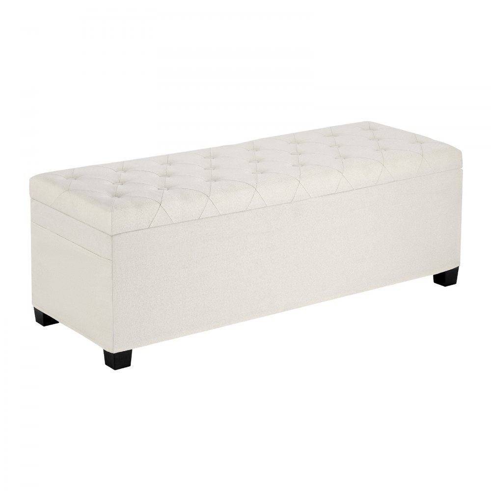 VEVOR Taburete de Almacenaje Rectangular, de Lino, Banco Tapizado Plegable con Estructura de Metal, Otomana para Salón o Dormitorio, 1100 x 400 x 400 mm, Color Beige. Capacidad de Carga 299,37 kg