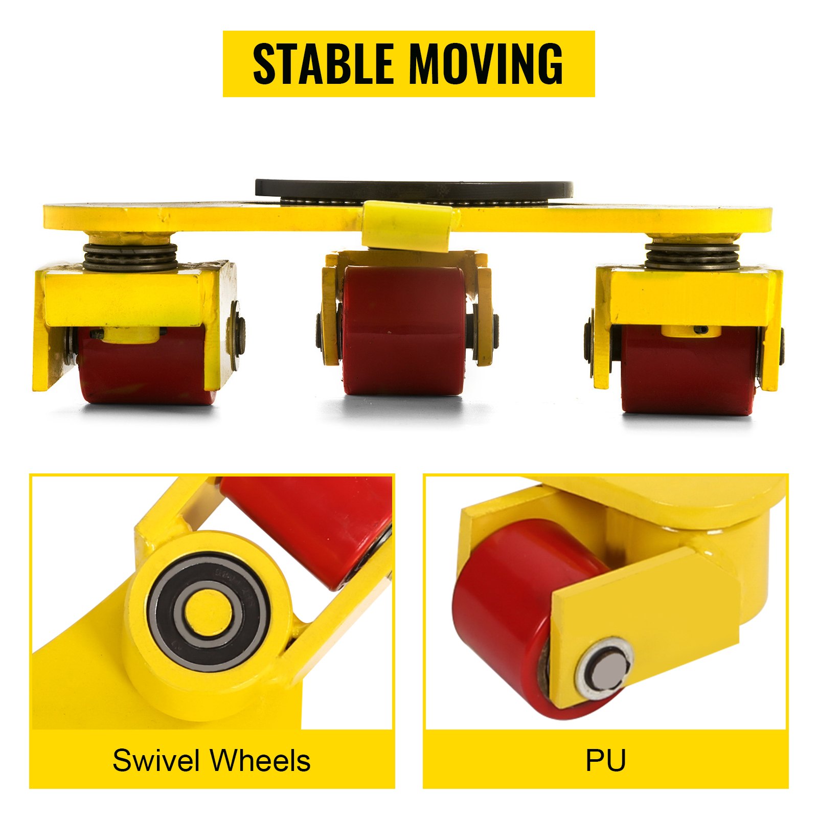 VEVOR Mover Maquinaria Industrial 3T Transportador de Muebles con Ruedas 540 x 420 x 150 mm, Máquina de Patines, Placa de Acero Giratoria con 3 Ruedas para Mover Muebles, Armarios