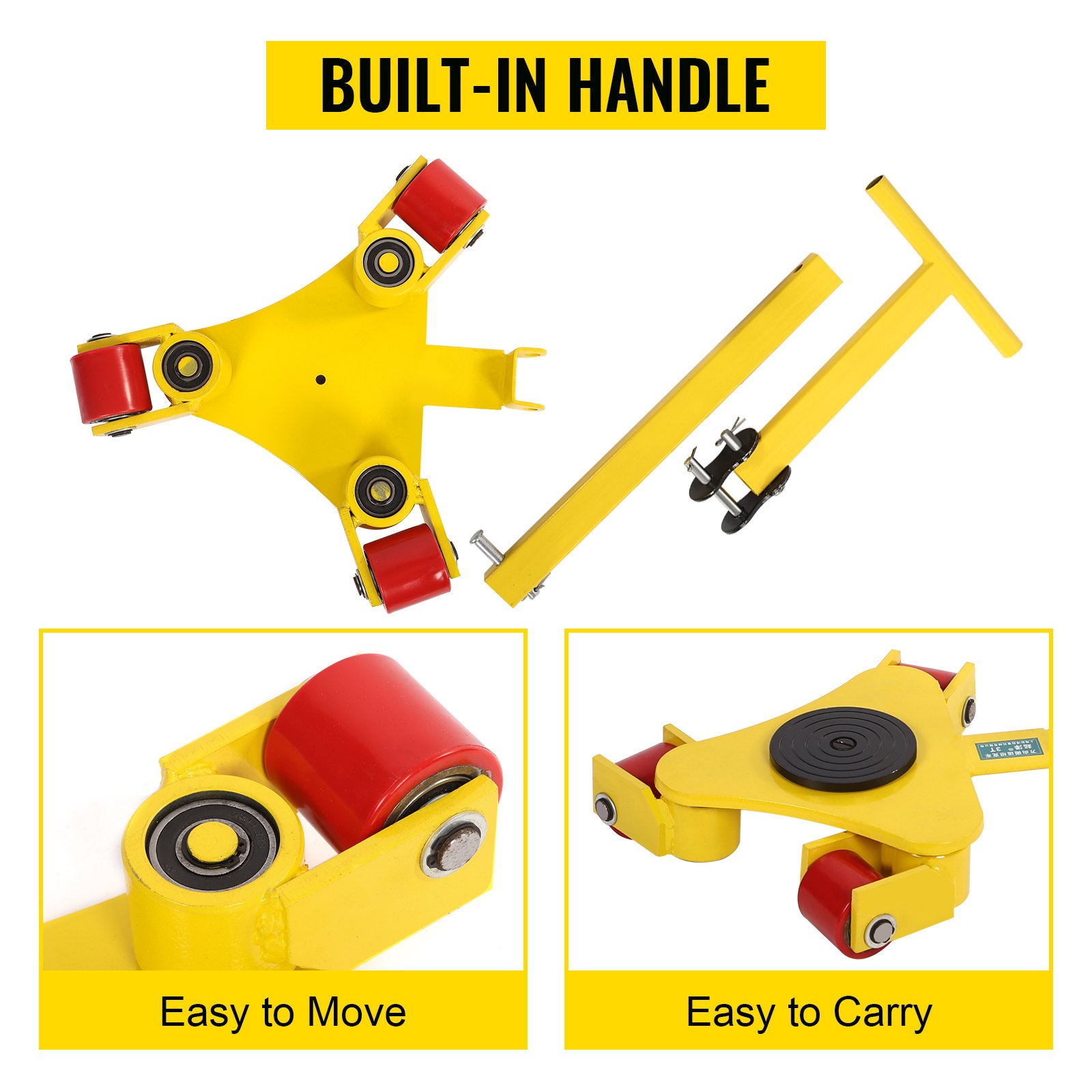 VEVOR Mover Maquinaria Industrial 3T Transportador de Muebles con Ruedas 540 x 420 x 150 mm, Máquina de Patines, Placa de Acero Giratoria con 3 Ruedas para Mover Muebles, Armarios