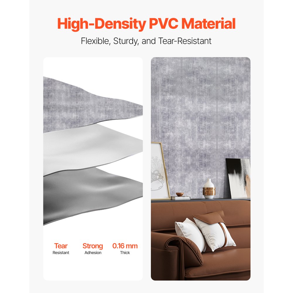 VEVOR Papel Pintado Autoadhesivo de Pared, Lámina Adhesiva de Estilo Industrial, Adhesivo Decorativo para Muebles, Dormitorio, Cocina, Oficina y Baño, Gris Oscuro, 400 x 15000 x 0,16 mm, PVC