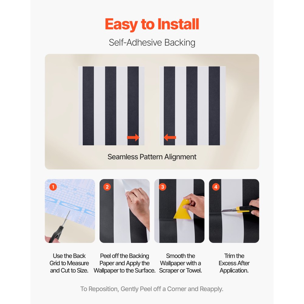 VEVOR Peel and Stick Wallpaper, 45cm x 15m Contact Paper Black White Modern Geometric Waterpoof Self Adhesive, Easy to Clean Wall Decorative Vinyl Roll for Bedroom Kitchen Office Bathroom