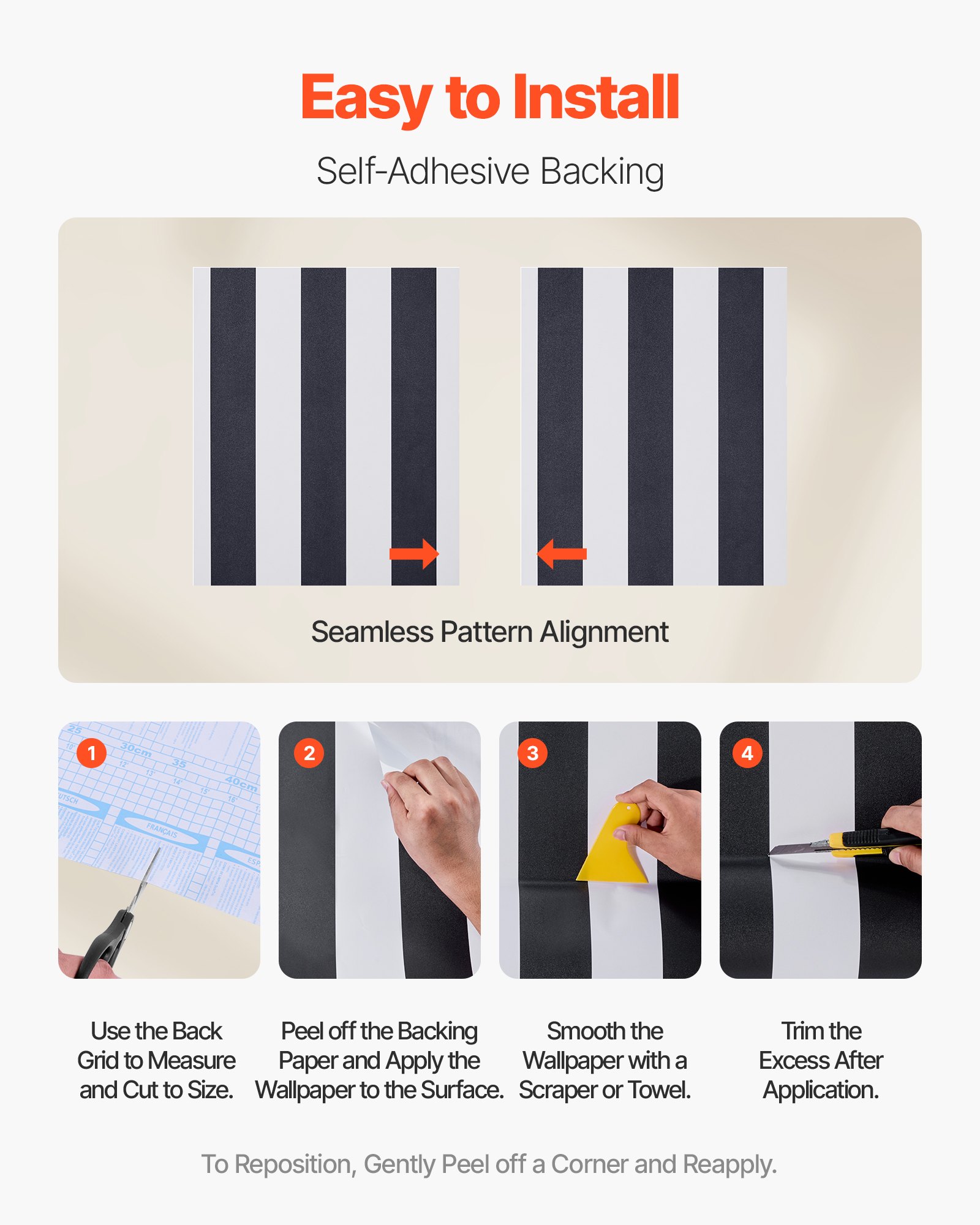 VEVOR Peel and Stick Wallpaper, 45cm x 15m Contact Paper Black White Modern Geometric Waterpoof Self Adhesive, Easy to Clean Wall Decorative Vinyl Roll for Bedroom Kitchen Office Bathroom