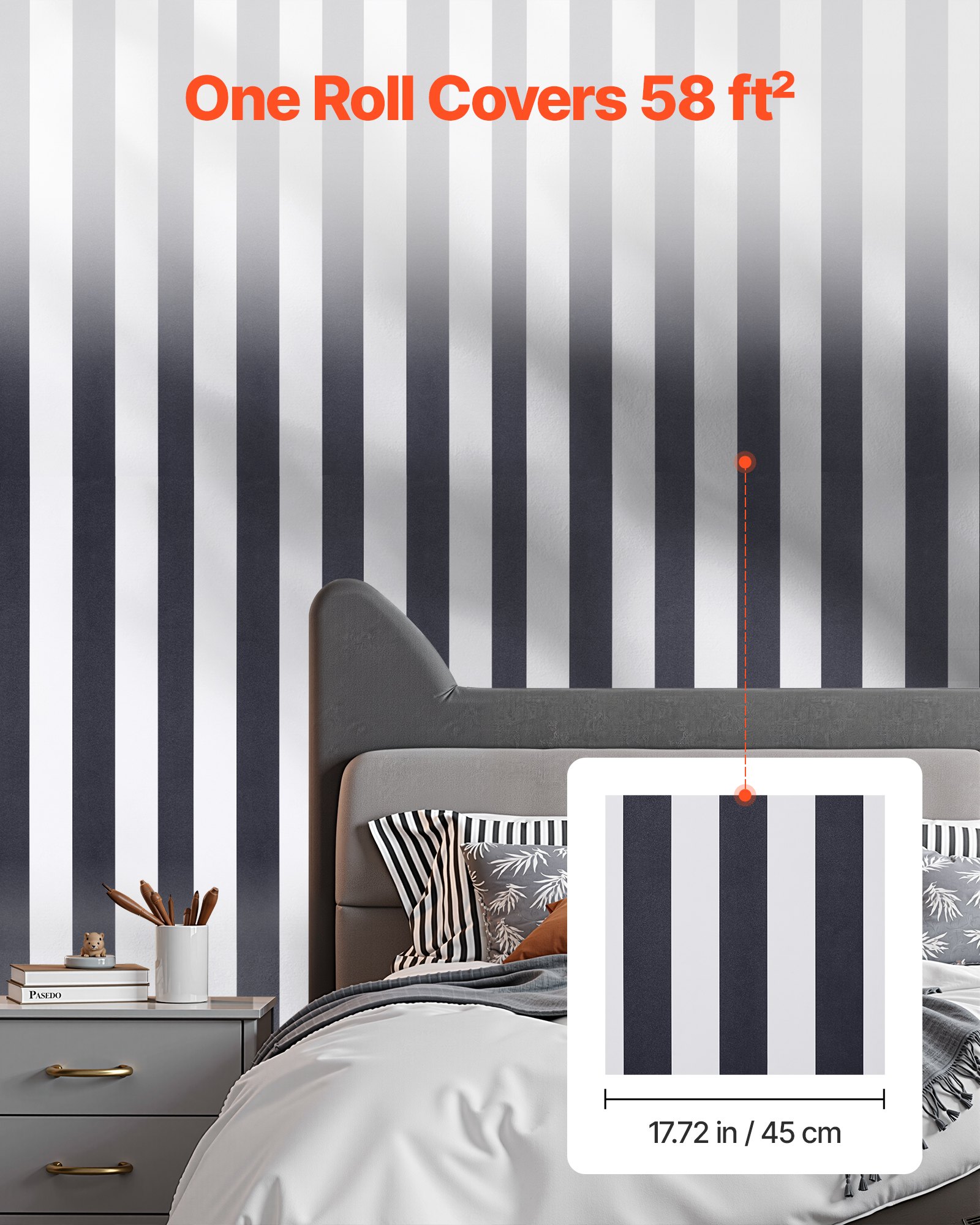 VEVOR Peel and Stick Wallpaper, 45cm x 15m Contact Paper Black White Modern Geometric Waterpoof Self Adhesive, Easy to Clean Wall Decorative Vinyl Roll for Bedroom Kitchen Office Bathroom