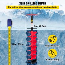 VEVOR - Taladro para hielo, broca de nailon para hielo, adaptador de taladro de 8 x 39 pulgadas, pesca en hielo, color rojo