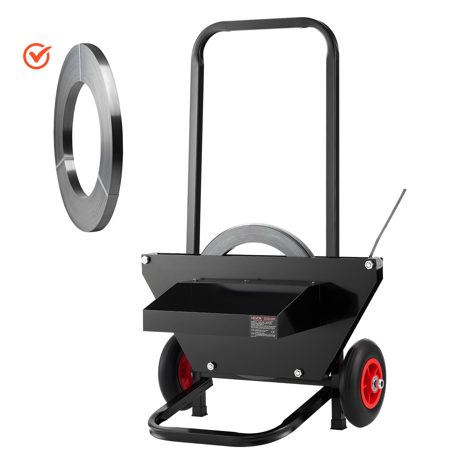 VEVOR Carro Flejador, Apto para Bobinas de Flejado de Acero con Un Diámetro Exterior de Núcleo de 600 mm, con Ruedas de Goma, Ideal para Fábricas, Almacenes y Zonas de Carga, 440 x 670 x 1000 mm