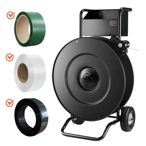 VEVOR Carro Flejador, Apto para Bobinas de Flejado de PET/PP/Acero con Núcleo de 20,3/40,6 cm, con Freno de Tambor Mejorado y Bandeja Espaciosa Integrada para Herramientas, 520 x 630 x 990 mm