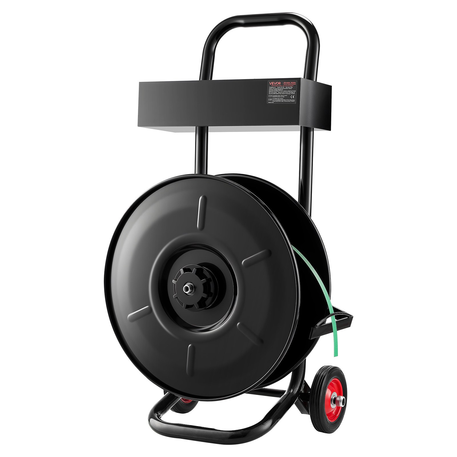 VEVOR Banding Strapping Cart, Fit for PET / PP / Polyester Strapping Coils with 20.3 cm Core Size, Heavy Duty Strapping Dispenser Equipped with Upgrade Brake System, Built-in Spacious Tray for Tools