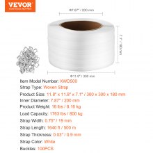 VEVOR Rollo de Fleje Tejido para Embalaje 500m x 19mm x 0,9mm Resistencia 800kg