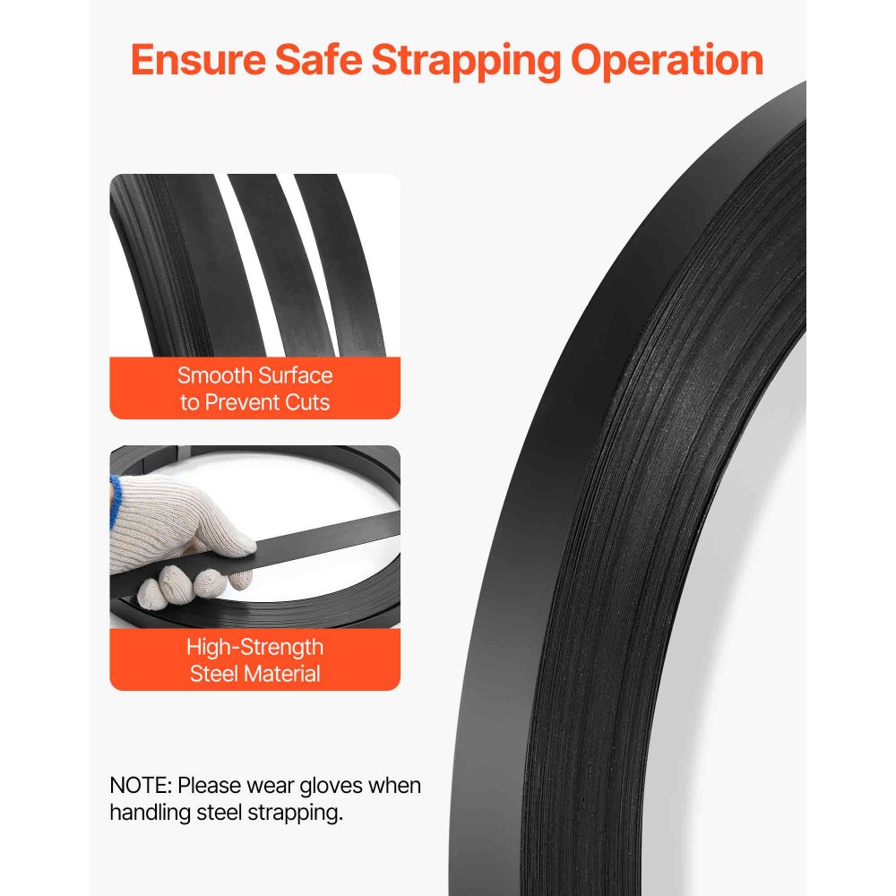VEVOR Steel Strapping Coil, 19 mm x 0.55 mm x 91 m, Metal Strapping Banding Roll Withstands Harsh Environment, 775.6 kg Break Strength, Heavy Duty Banding Pallet Strap Coil for Pallet Packing