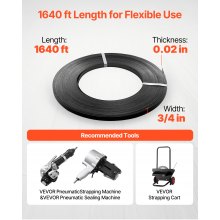 VEVOR Fleje de Acero para Embalaje, 19 mm x 55 mm x 500 m, Rollo de Fleje Metálico, Resistencia a la Rotura de 770 kg, Resistente a la Luz Solar, al Agua y a la Corrosión, para Embalaje de Palés