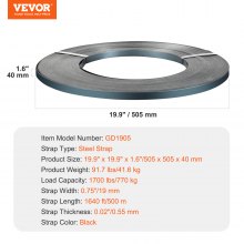 VEVOR Rollo de Fleje Acero para Embalaje 500m x 19mm x 0,55mm Resistencia 770kg