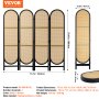 VEVOR Biombo Divisor de Ambientes de 4 Paneles de 1800 x 1820 x 18 mm, Biombos de Privacidad Plegables de Ratán Tejidas a Mano con Bisagras, Divisor de Pared Independiente de Madera, Marrón y Negro