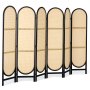 VEVOR Biombo Divisor de Ambientes de 6 Paneles de 2741 x 1800 x 18 mm, Biombos de Privacidad Plegables de Ratán Tejidas a Mano con Bisagras, Divisor de Pared Independiente de Madera, Marrón y Negro