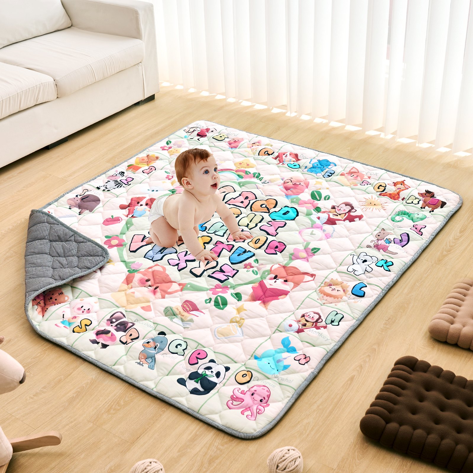 VEVOR - Alfombrilla de juego para bebé, 59 x 71 pulgadas, antideslizante, de una sola pieza, gruesa, suave, plegable, enrollable, impermeable, lavable a máquina