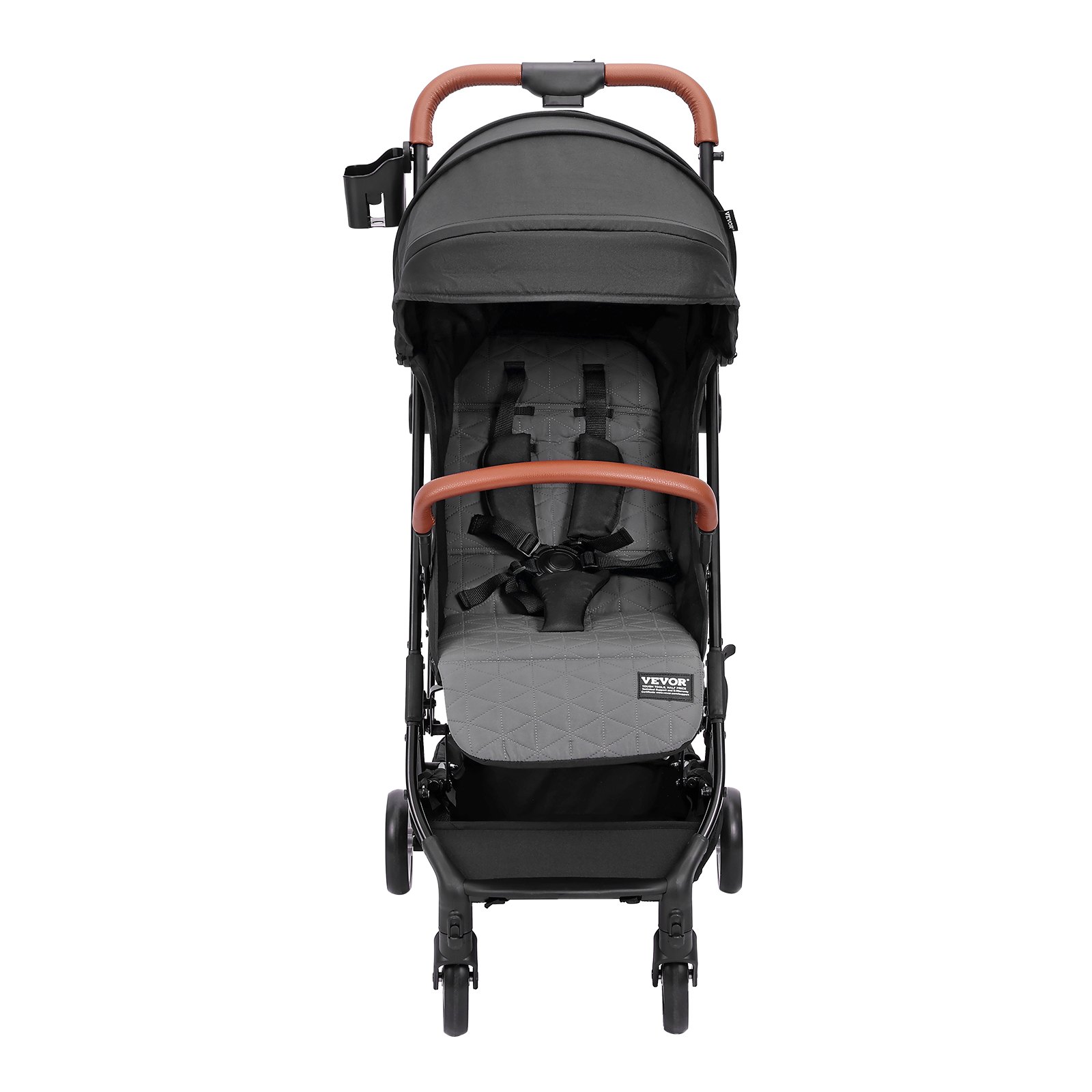 VEVOR Cochecito de Bebé Estándar Cochecito para Niños Pequeños con Respaldo Ajustable de 95° a 175° Reposapiés Ajustable de 0/90° Portavasos Plegable con Un Solo Clic Bolsa de Transporte, Negro