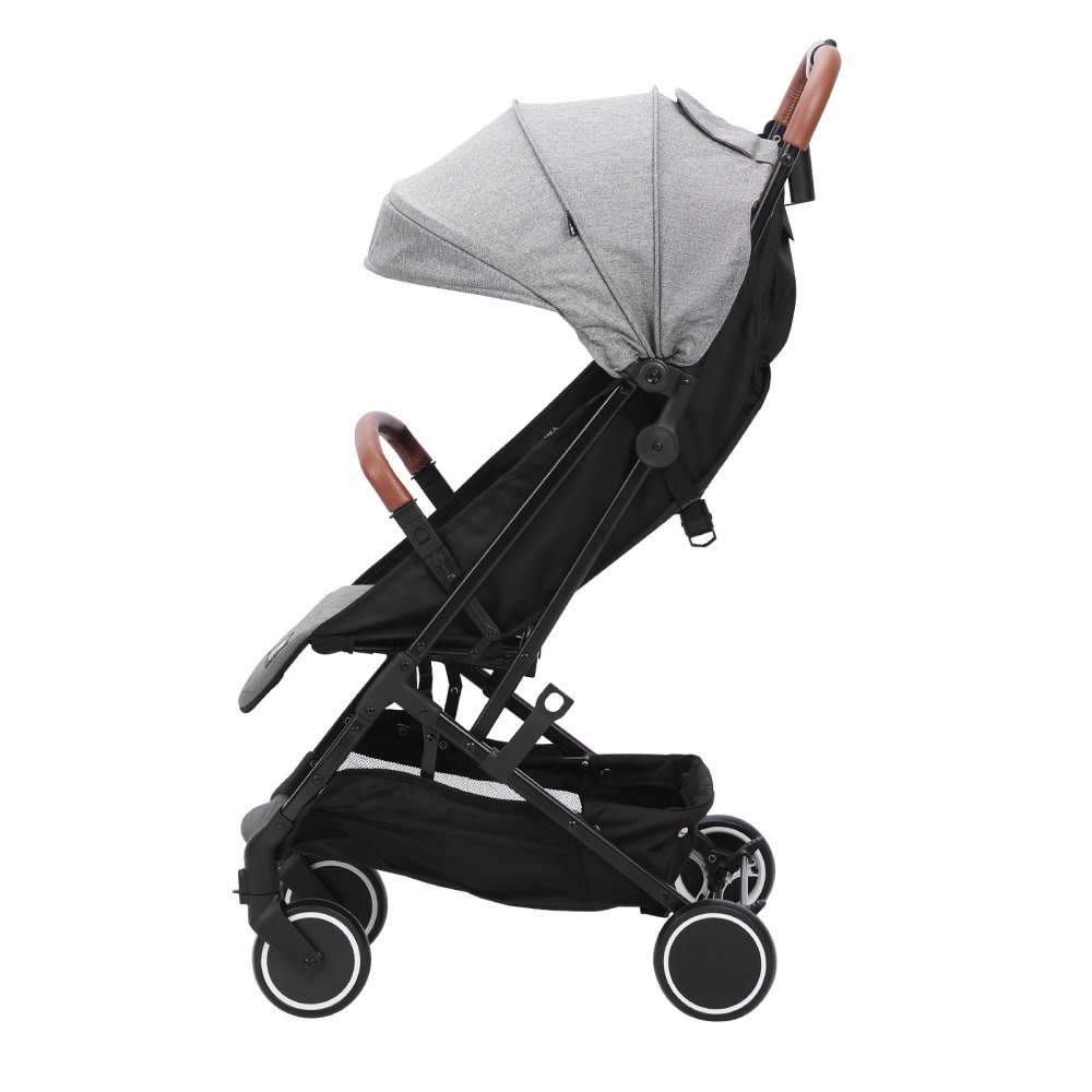 VEVOR Stroller 71 x 44 x 107cm, with 95°-175° adjustable backrest and 0/90° adjustable footrest and one-click folding function, buggy with cup holder and carry bag, dark gray